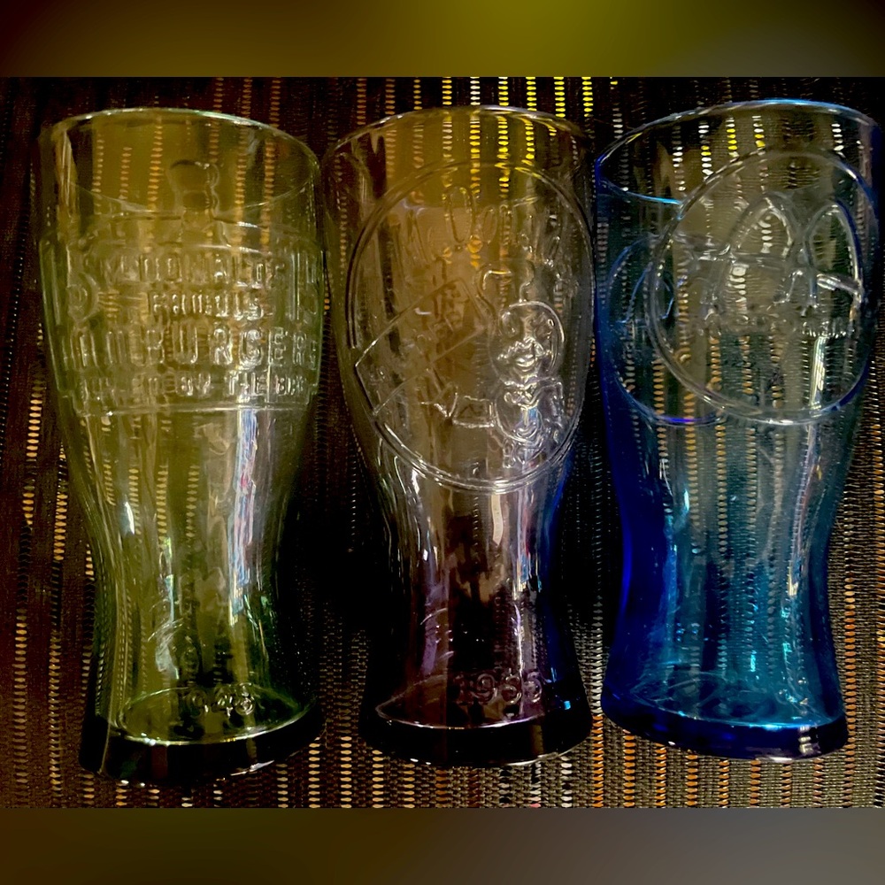 McDonald’s collectible glasses. Green, Purple, Blue. Great condition.
